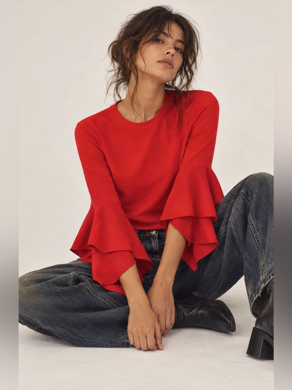COS Red Draped Sculptural Sleeve Top Size XS Statement Piece Minimalist Holiday
